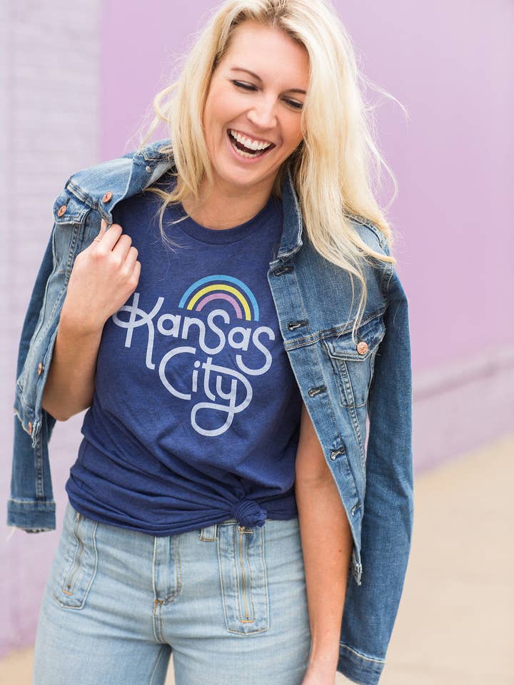 Ampersand Design Studio - Wholesale Screen Printed T-Shirt - Unisex - Retro Kansas City T-Shirt - Navy1