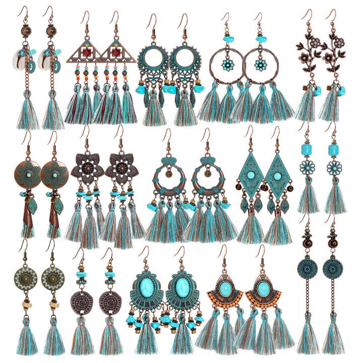 Brincos de borla com pedras em estilo boémio para mulheres por atacado de Halcyon Outfitters®