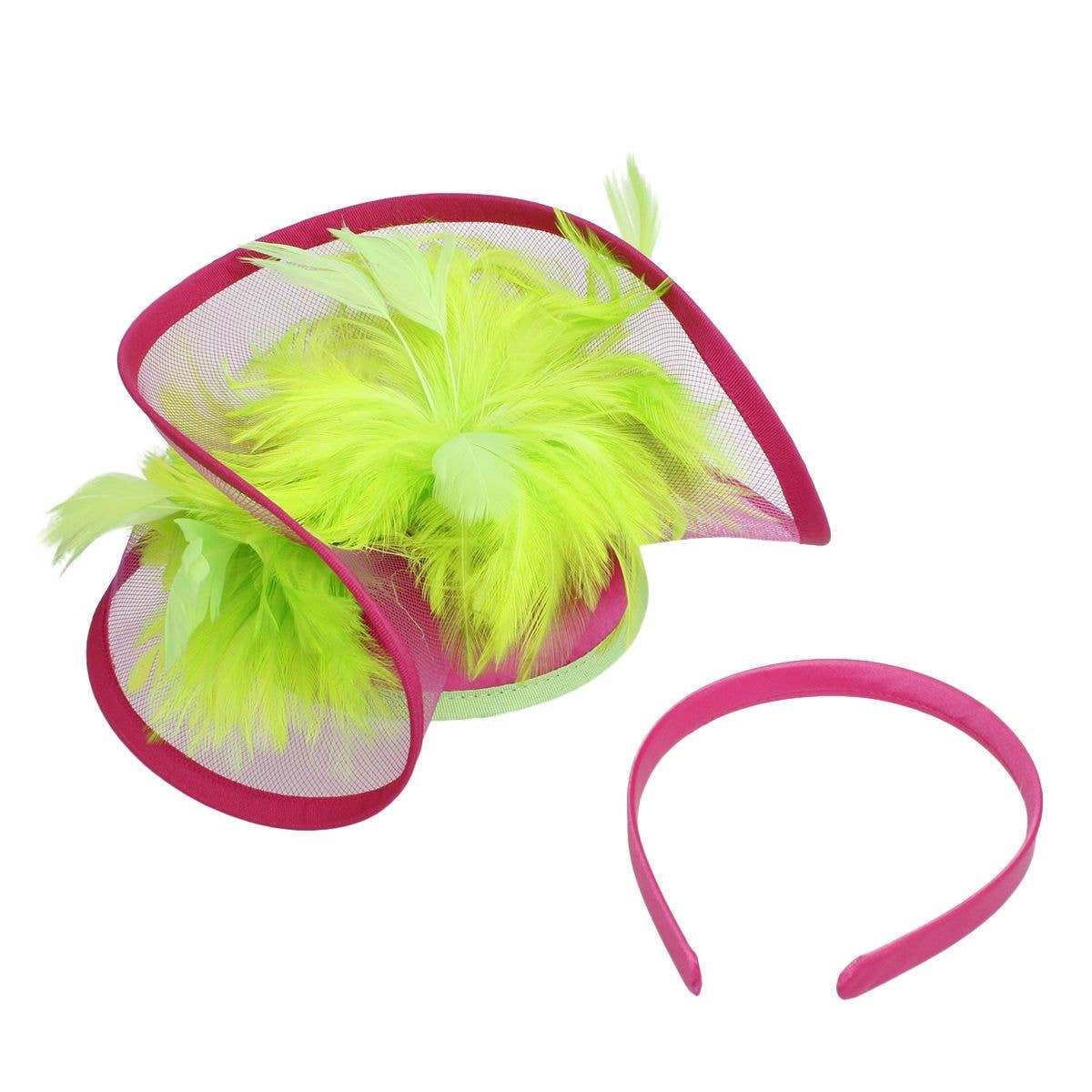 AKA Sorority Pink Green Folded Feather Fascinator for wholesale on Faire2