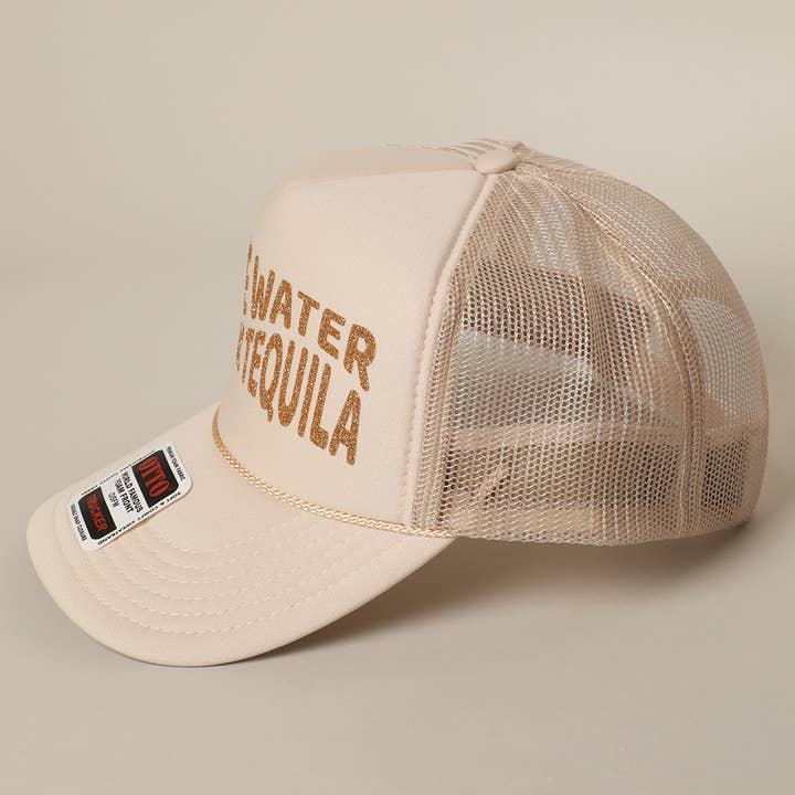 Fashion City - Wholesale Trucker Hat - Unisex - Save Water Drink Tequila Glitter Text Logo Mesh Back Cap24