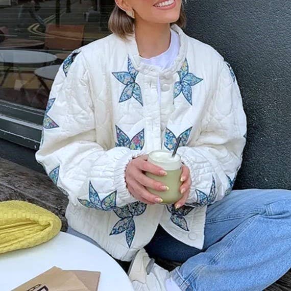 White Fashion Floral Printed Single-Breasted Jacket for wholesale on Faire