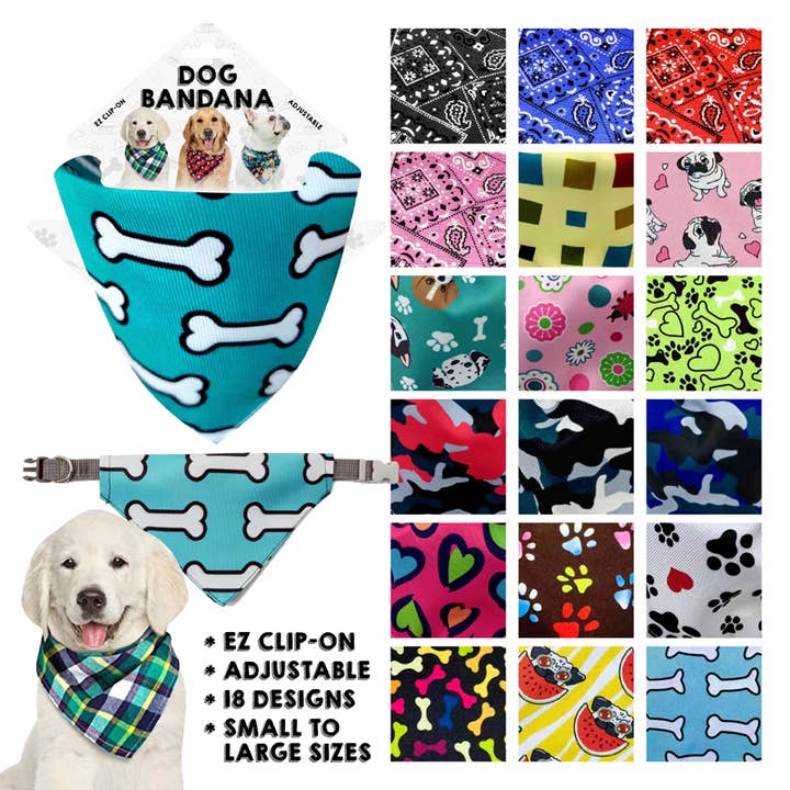 Deluxe Import Trading - Wholesale Pet Bandana - Dog - Dog Bandanas 18 styles 16 each design