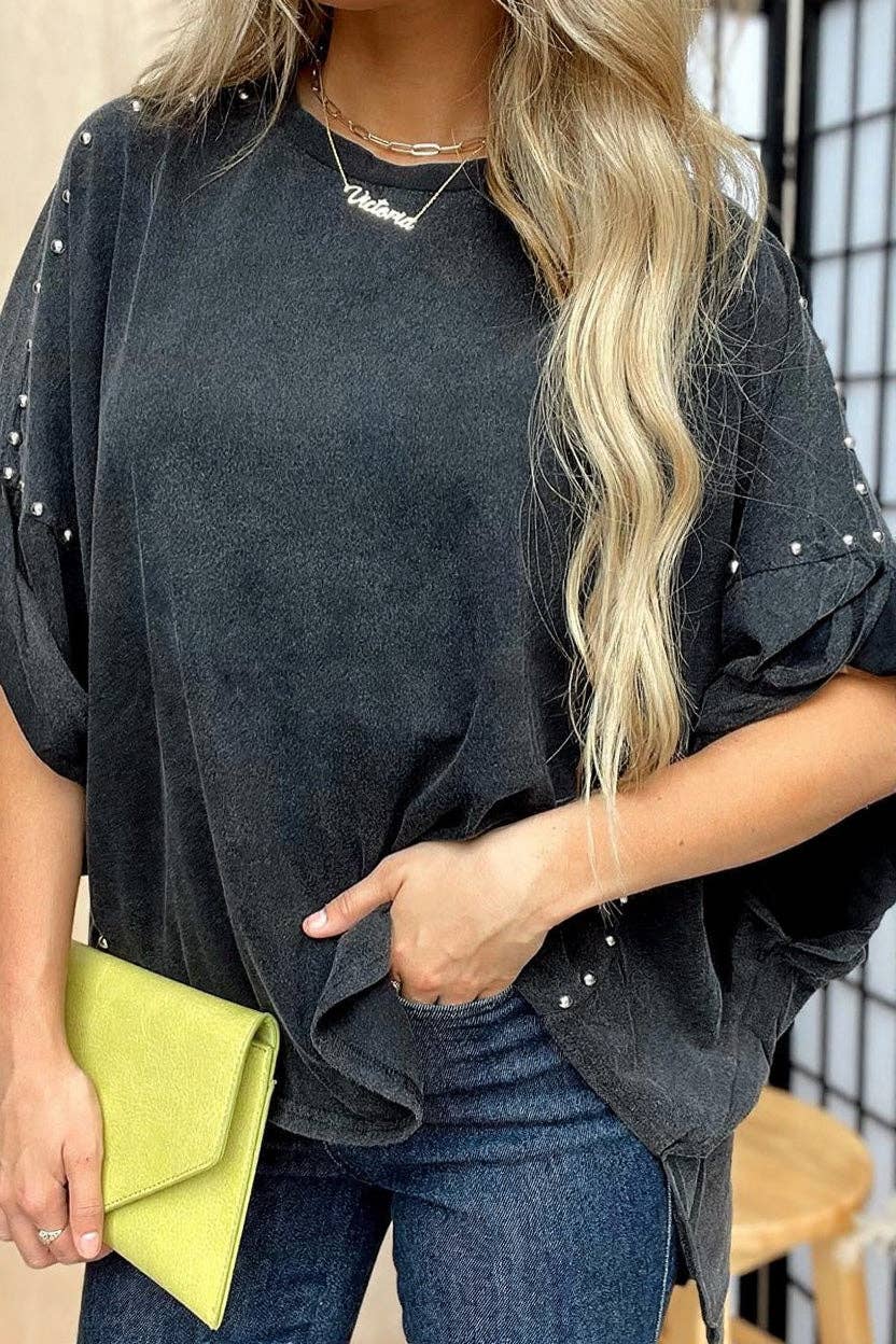 BLACK Studded Oversized T-Shirt for wholesale on Faire0