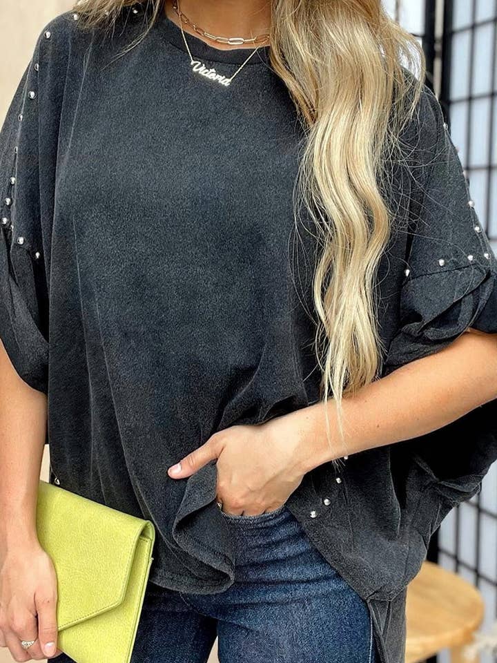 BLACK Studded Oversized T-Shirt for wholesale on Faire