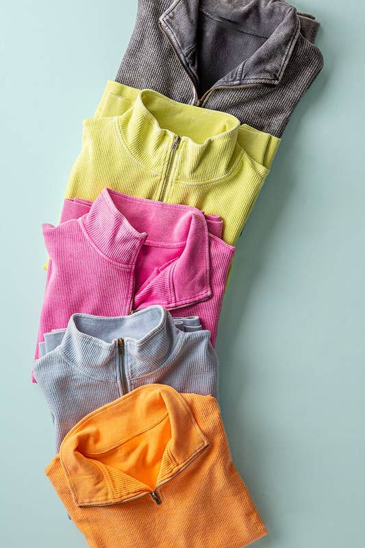 Urban Daizy - Wholesale Sweatshirt - Women's - Vintage Washed Quarter Zip Ribbed Sweatshirt19