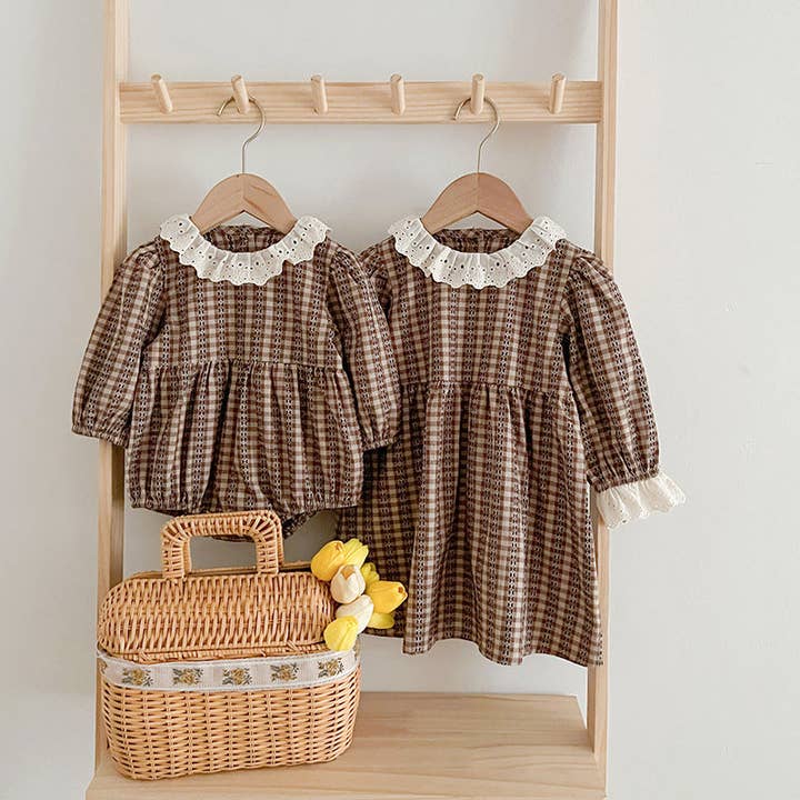 MyKids-USA® - Wholesale Clothing Set - Baby - New Spring/Autumn Baby Vintage Plaid Onesies And Dress For G