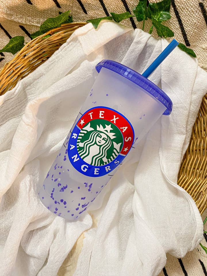 Texas Rangers Baseball Color Changing Confetti Starbucks Cup for wholesale by Lovely JEN's Designs
