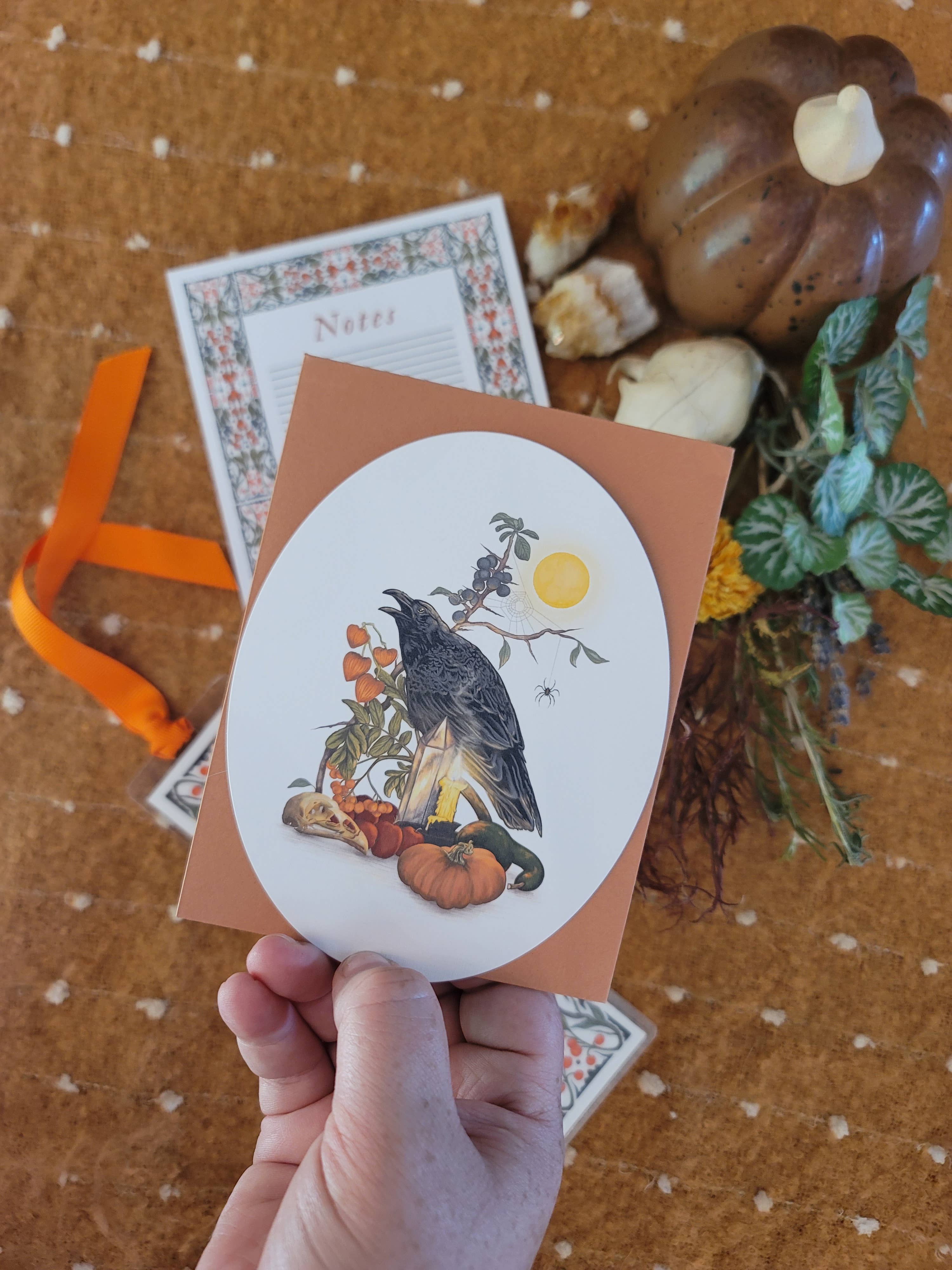 Black Moss Studio - Wholesale Stationery/Notecard Set - Autumnal Equinox Stationery Bundle – Raven & Autumn Foliage1