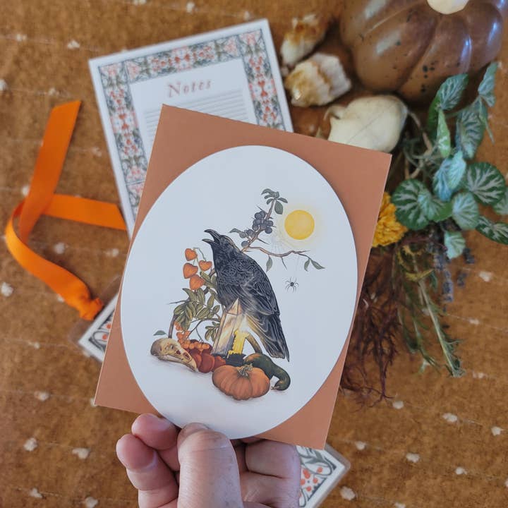 Black Moss Studio - Wholesale Stationery/Notecard Set - Autumnal Equinox Stationery Bundle – Raven & Autumn Foliage1
