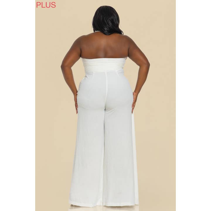 The Sang – Großhandel Jumpsuit – Damen – PLUS SOLID HALTER GERAFFTER JUMPSUIT4