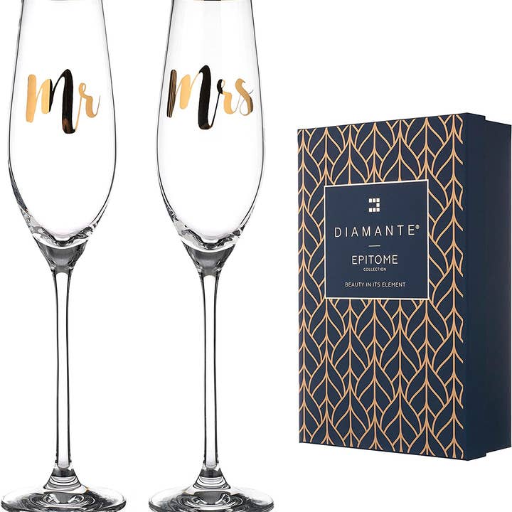 Mr & Mrs Crystal Champagne Flutes - Set of 2 for wholesale by DIAMANTE