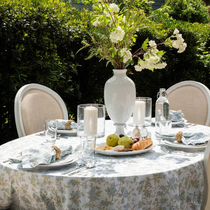 Hyacinth Blue Floral Cotton Tablecloth For Spring and Wedding Table for wholesale on Faire