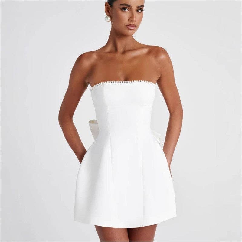 kycozy - Wholesale Dress - Women's - Pearl Bow Fitted Short Dress3