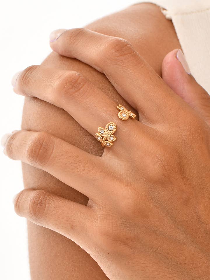 Adjustable Steel Blade Ring with Zirconites for wholesale by Victoria Moda