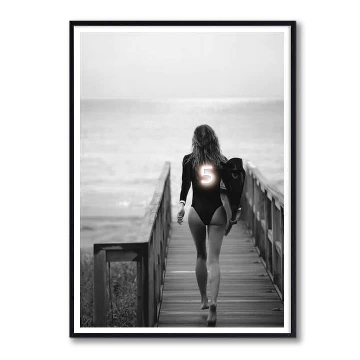Quadro black and white neon surfer girl a bateria por atacado de Woooow Arte
