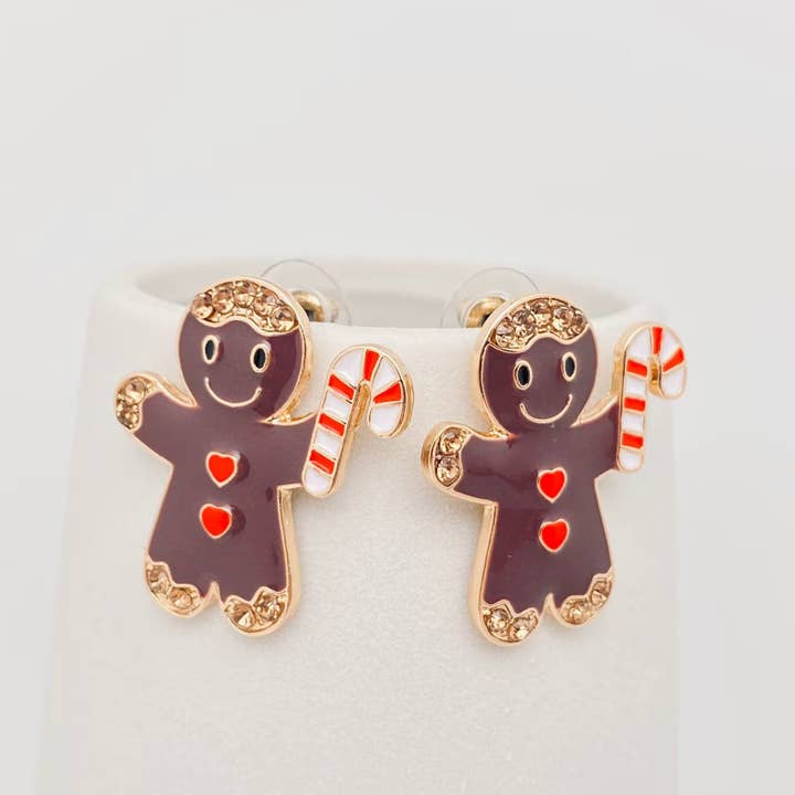 Mio Queena - Wholesale Stud/Post Earrings - Christmas Gift Enamel Gingerbread Man Post Earrings