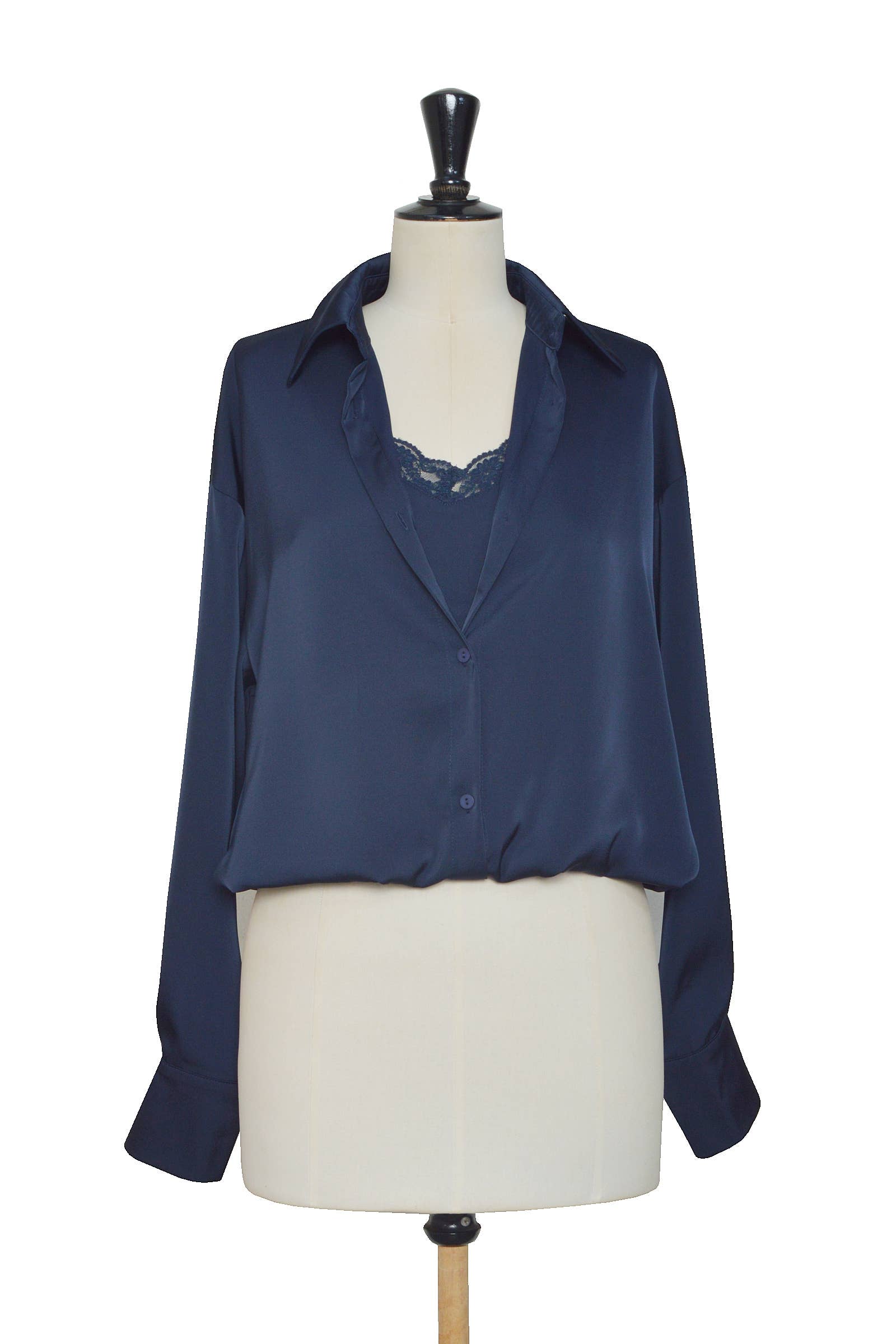 ELLI WHITE - Wholesale Blouse - Women's - Satin blouse with 2-in-1 effect and integrated lace camisole15