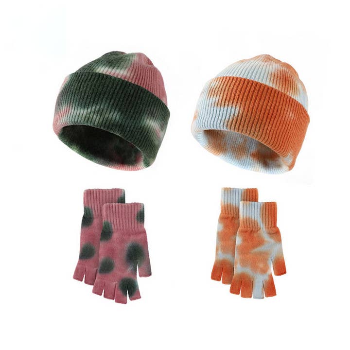 ACCITY - Wholesale Winter Accessory Set - Unisex - NEW WOOL TIE-DYE GLOVES AND HAT TWO-PIECE SET_CWMM2864