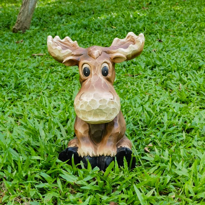 Hi-Line Gift Ltd. - Wholesale Decorative Figurine - Sitting Moose Garden Statue Decor