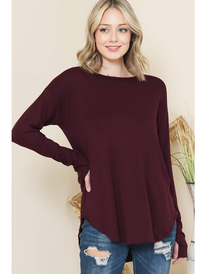 Burgundy Apparel - Wholesale Tunic - Women's - LONG SLEEVE TOP WITH THUMB HOLE5