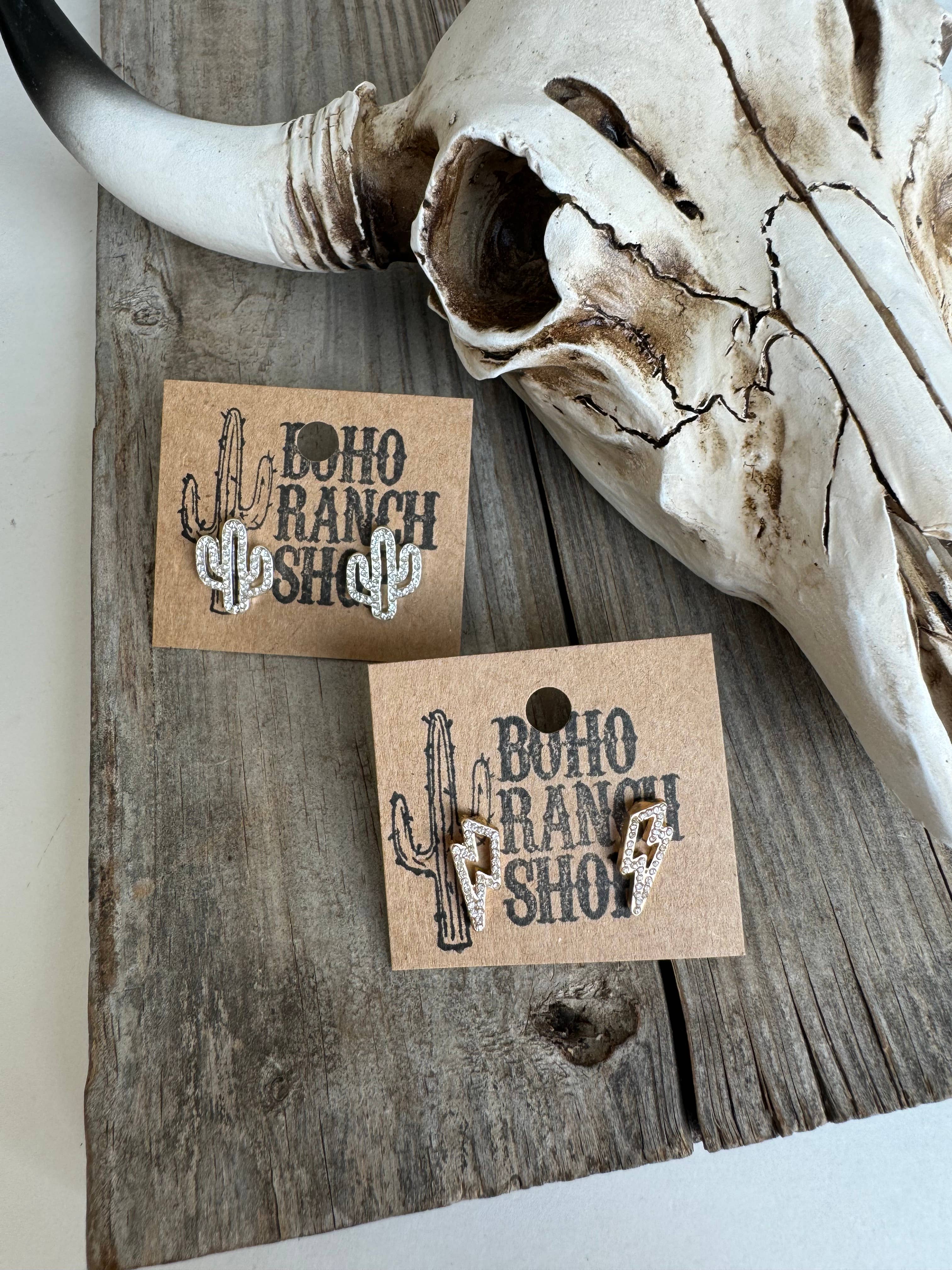 Boho Ranch Shop – wholesale Stud/post earrings – Western cut out paved Stud earrings - cowboy boots hat bow 11