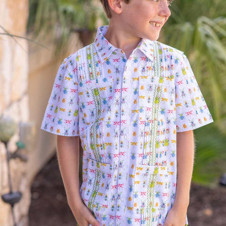 BlueQuail Clothing Co. - Wholesale Button Down Shirt - Kids - Guayabera - Beetles Short Sleeve Shirt1