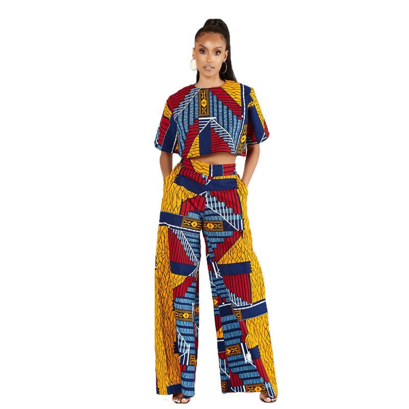 Multicolor Women Fashion Casual Geometric Printed T-Shirt Pants for wholesale on Faire0