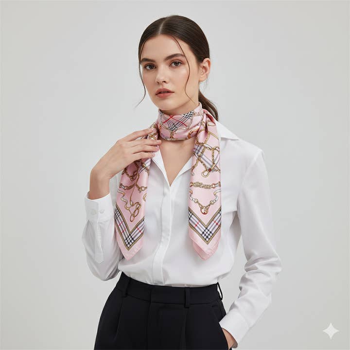 Equestrian Chain Print Satin Scarf for wholesale by VIA FIORE