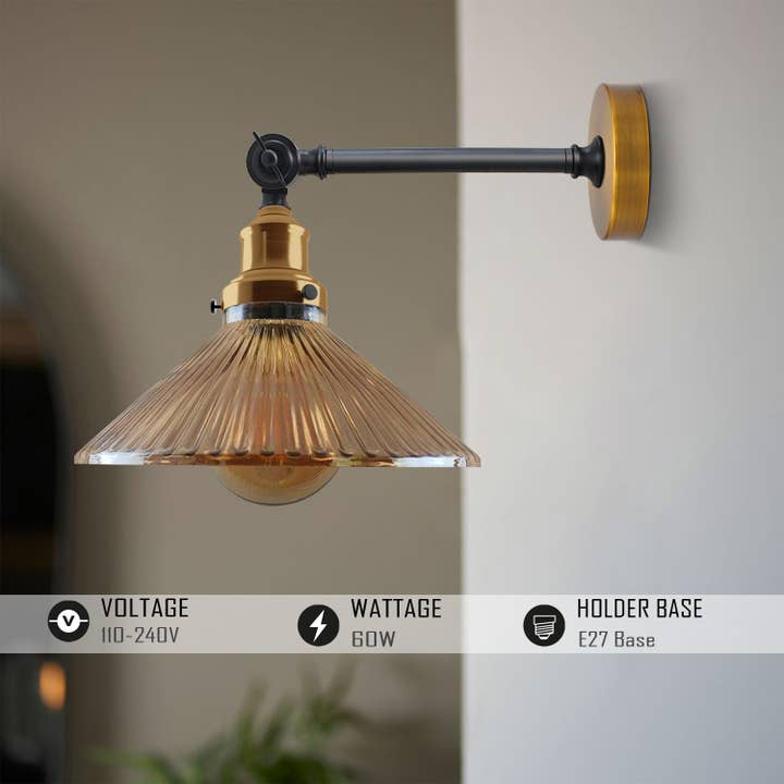Industrial Adjustable Brass and Glass Wall Light ~2118 for wholesale by Ledsone