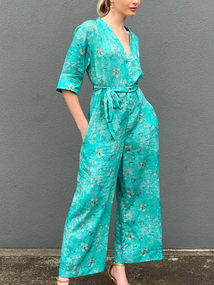 Hoss Kyoto Blossom Jumpsuit - Aqua for wholesale by HOSS