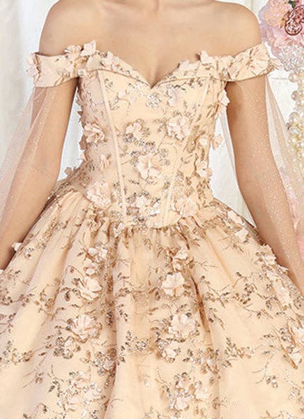 LA Merchandise - Vente Robe de soirée – femme - Robe de Quinceañera LA184 à épaules dénudées avec appliques florales1
