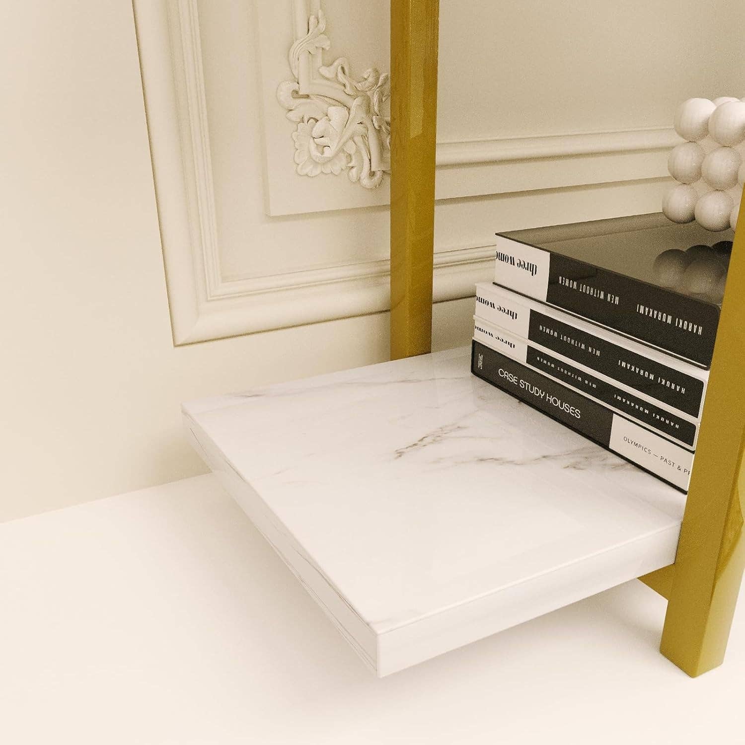 Five Tier Bookshelf Organizer White Faux Marble Metal Open Display for wholesale on Faire7