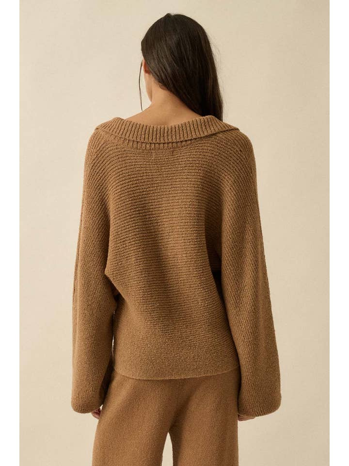 Promesa USA - Wholesale Knit Sweater - Women's - Textured Ribbed Knit Split-Neck Collared Sweater17
