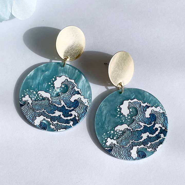 Pearl and Ivy Studio - Wholesale Dangle Earrings - Beachy boho earrings acrylic statement earrings - Ocean Wave0