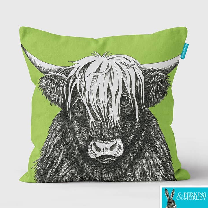 Animal Ink Highland Cow Cushion for wholesale by Perkins & Morley