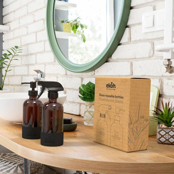 EKOH - Wholesale Soap Dispenser - Amber Bottles Bulk Buy Carton: 24 Brown Glass Soap Dispenser & Spray Bottles 500ml ea.1