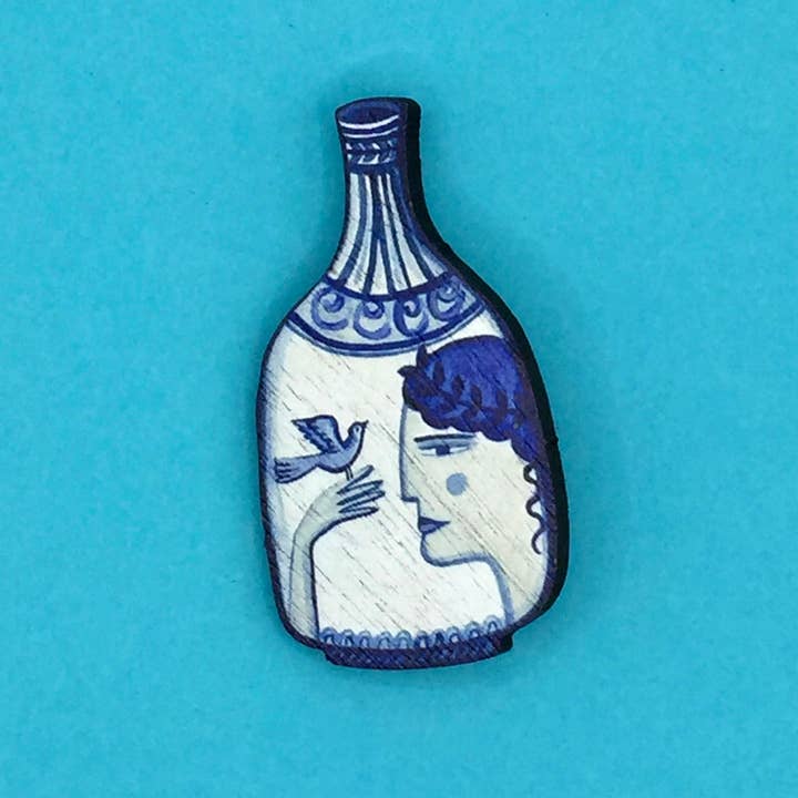 Su Owen - Wholesale Brooch - Wooden Greek Vase Pin Brooch
