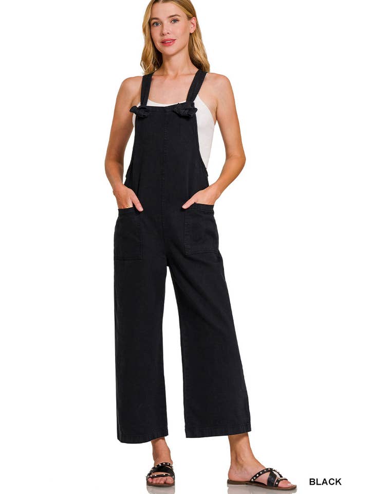 42POPS - Wholesale Overalls - Women's - "..._ SI-26348 Washed Knot Strap Pockets Jumpsuit