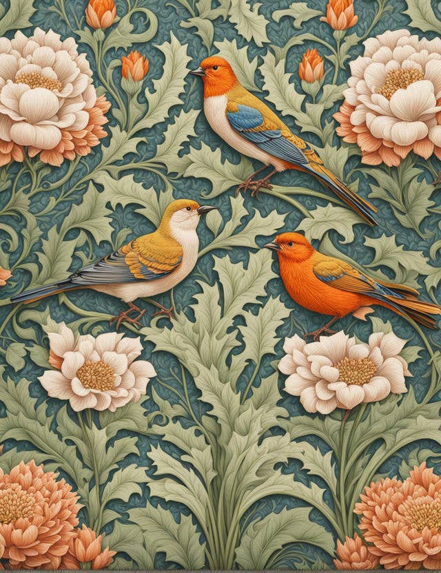 Upside Down Owl Farm - Wholesale Throw/Decorative Pillow - William Morris Inspired Birds, Floral Decorative Pillow3