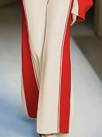 Red Loose Wide Leg Striped Casual Pants Bottoms Trousers for wholesale on Faire7