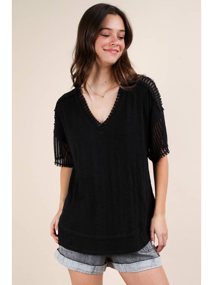 VERY J - Wholesale Knit Top - Women's - NT12088-Oversized Contrast Knit Comfy Casual Top