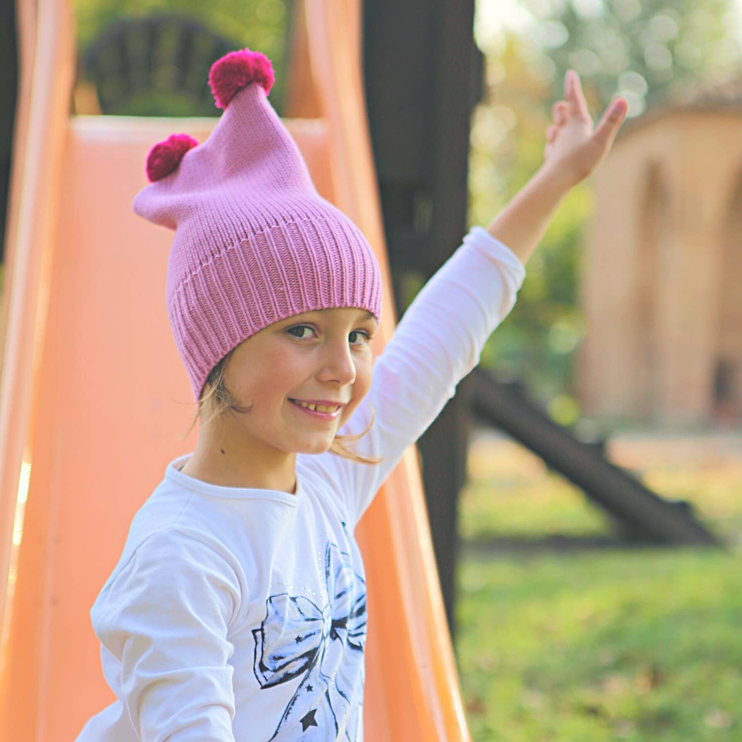 Tundem - Wholesale Beanie - Kids - Children's winter cap, 100% merino with Pom Pom, pink3