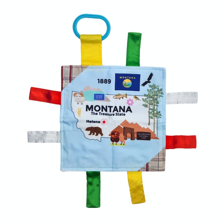 Montana State Baby Learning Crinkle Tag 8"x 8" Toy Square for wholesale by Baby Jack and Company