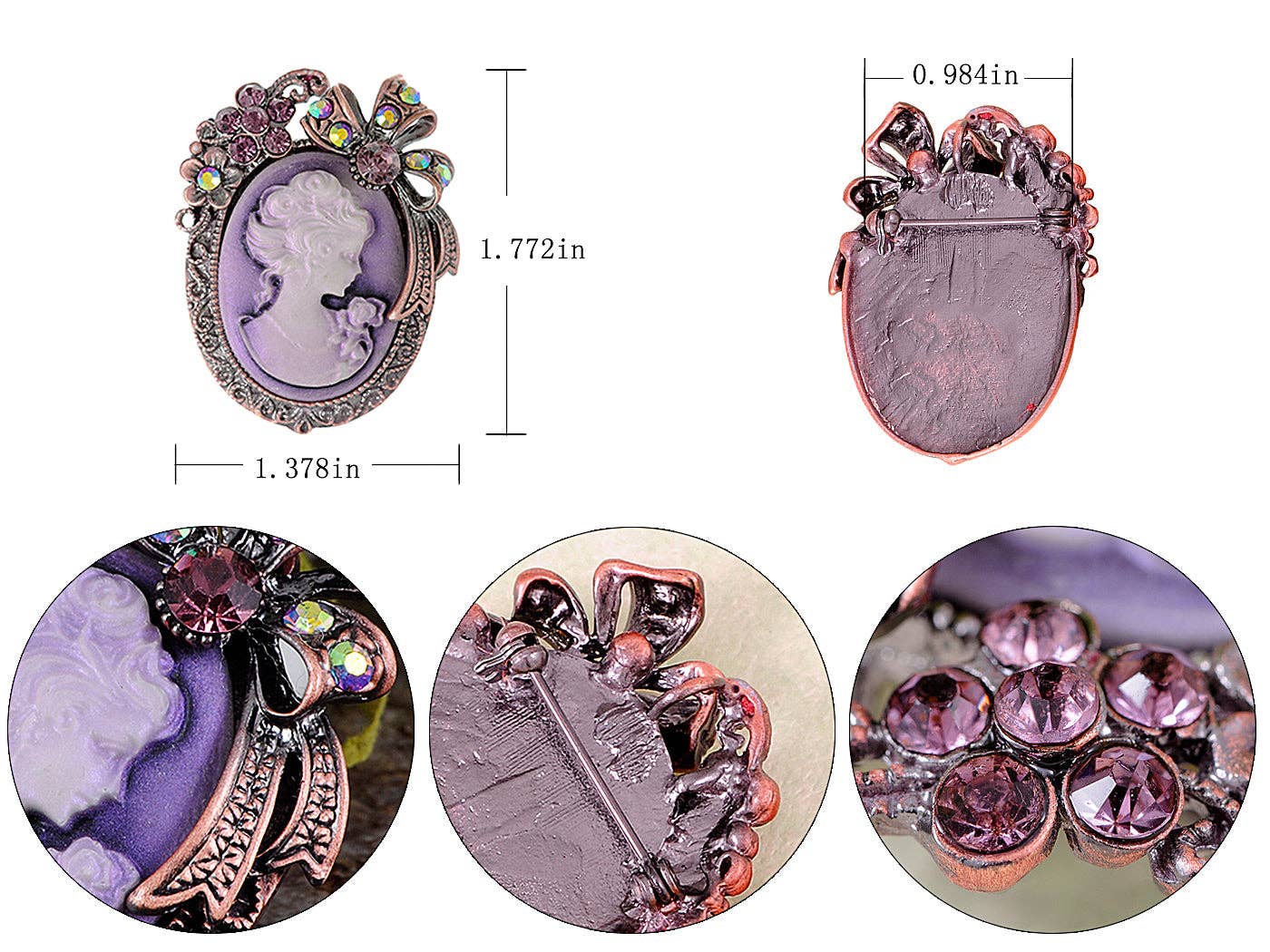 AK Brand - Wholesale Brooch - Vintage Victorian Cameo Brooch Maiden Flower Ribbon Bow15