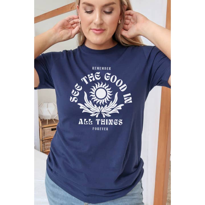 Se det gode i alle ting grafisk tee for engroshandel hos Bella Me