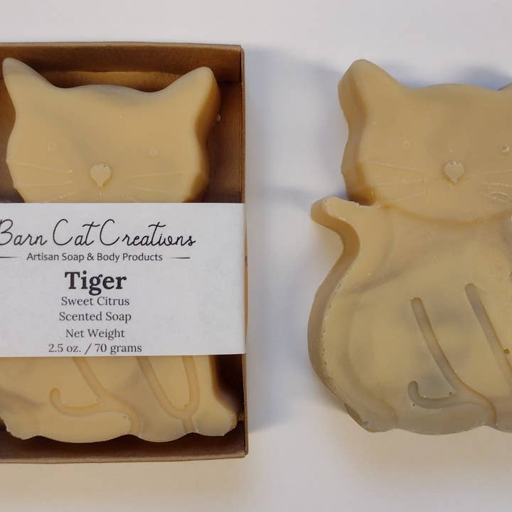 Tiger - Kattformad tvål med söt citrusdoft för wholesale av Barn Cat Creations, LLC