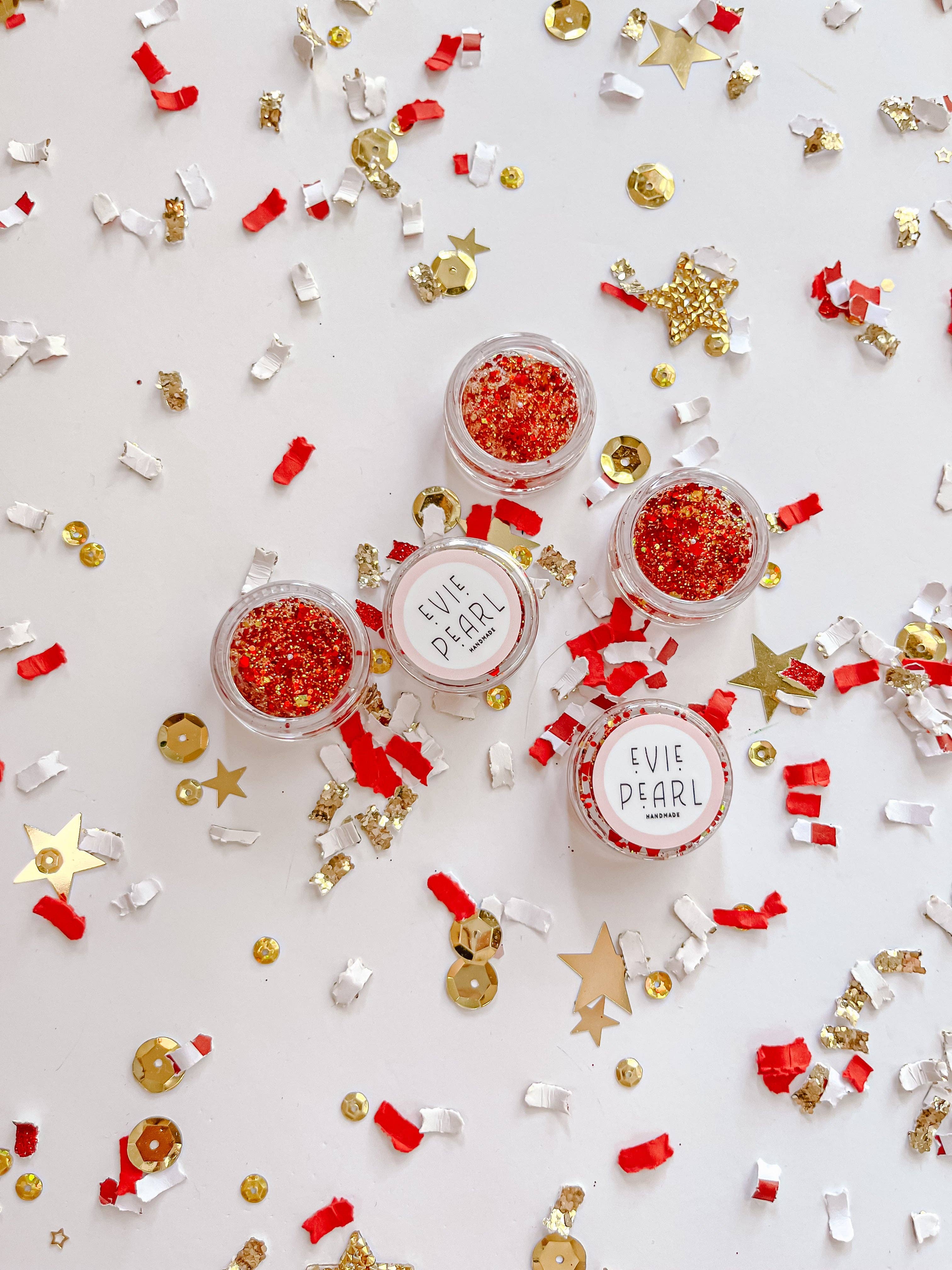 Evie Pearl Handmade LLC - Wholesale Hair Glitter - Game Day Hair Glitter Gel- Red Gold Kansas City Red Kingdom1