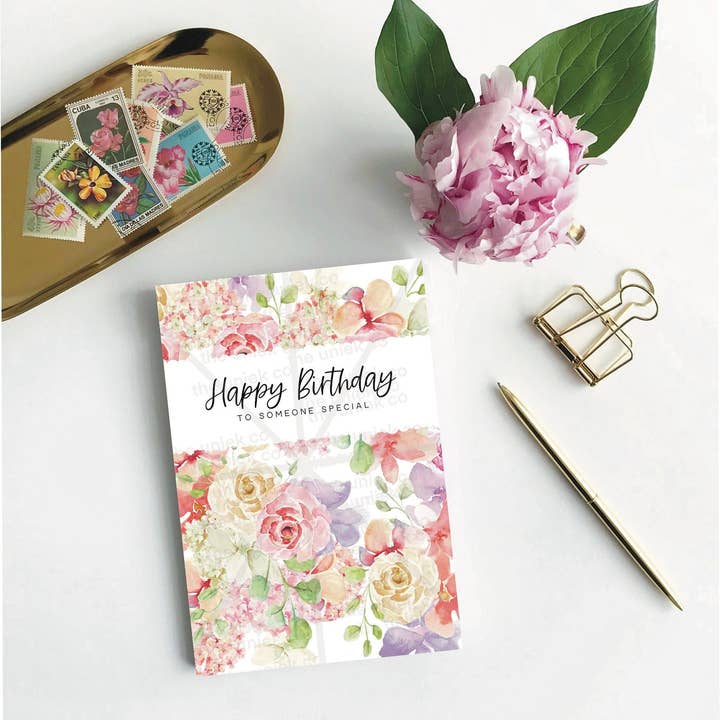 Tillykke med fødselsdagskort med akvarel blomster for engroshandel hos the uniek co