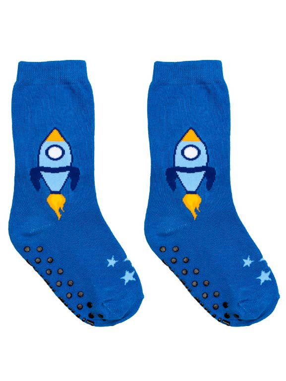 Living Royal - Vente Chaussettes – enfant - Chaussettes d'équipage emballées en 3D - Enfants - Rocket Ship in Space - Bleu2