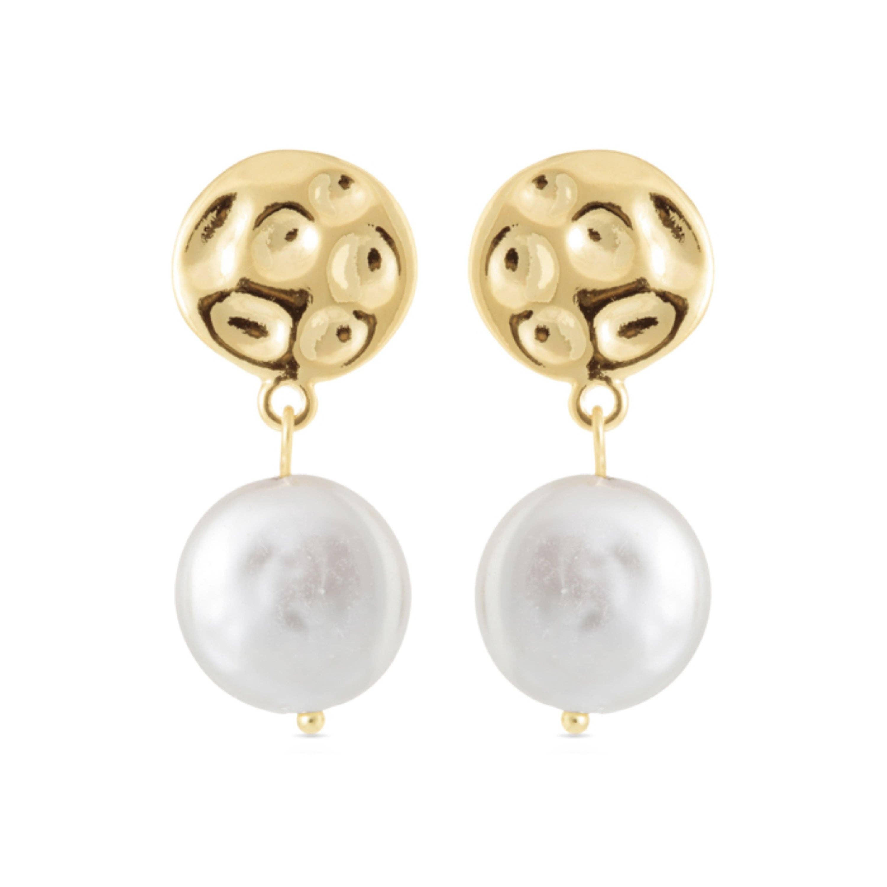 Luxenter - Wholesale Dangle Earrings - Pendientes de Perla Blanca acabados en oro amarillo de 18K - Durdana0
